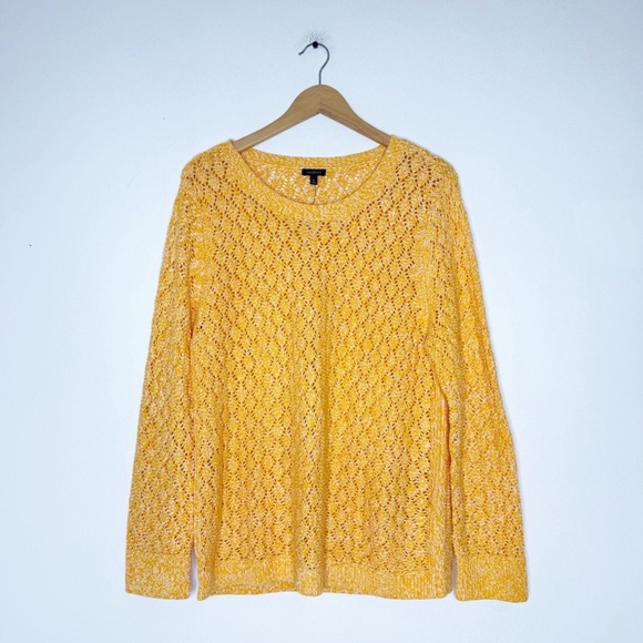 Talbots Women’s XL Open Knit Sweater Yellow Cotton Blend NWT - Picture 1 of 5